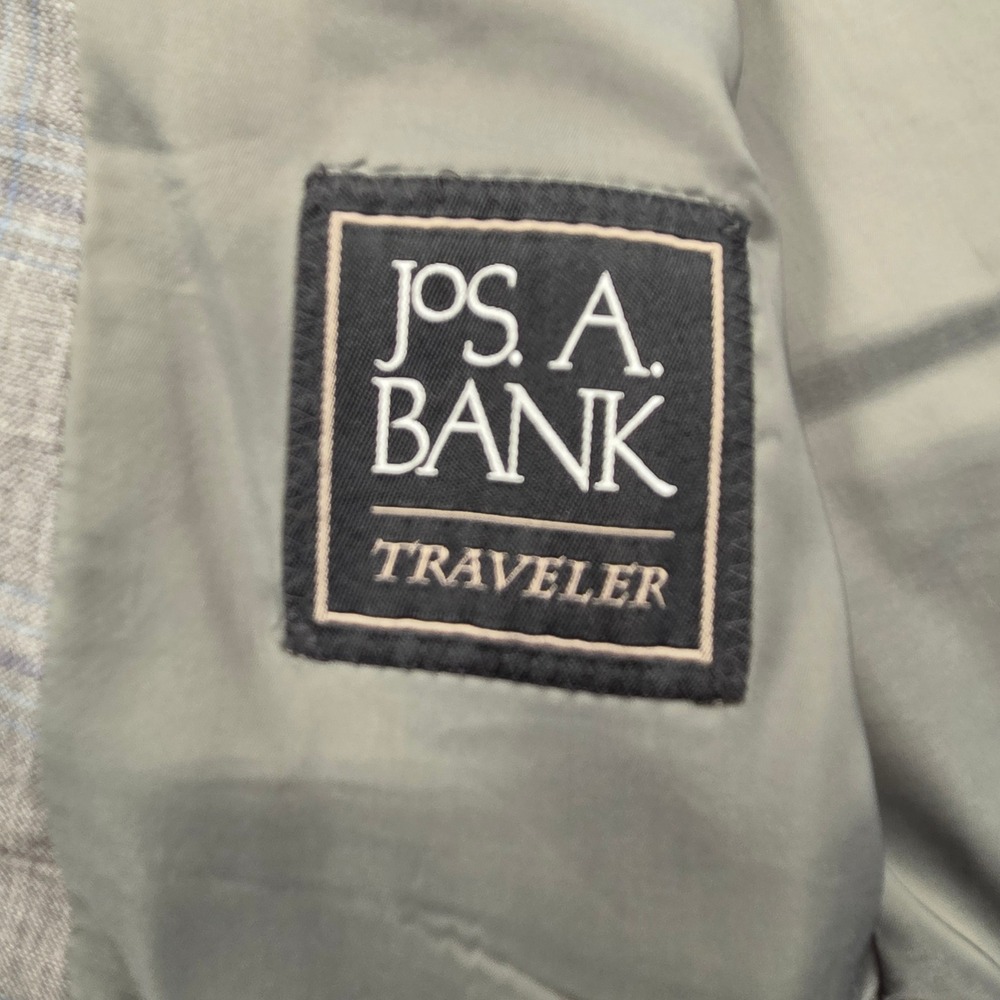 Jos A Bank‎ Traveler Traditional Fit Wool Blazer Jacket Gray Blue Plaid Mens 50R - Picture 6 of 10